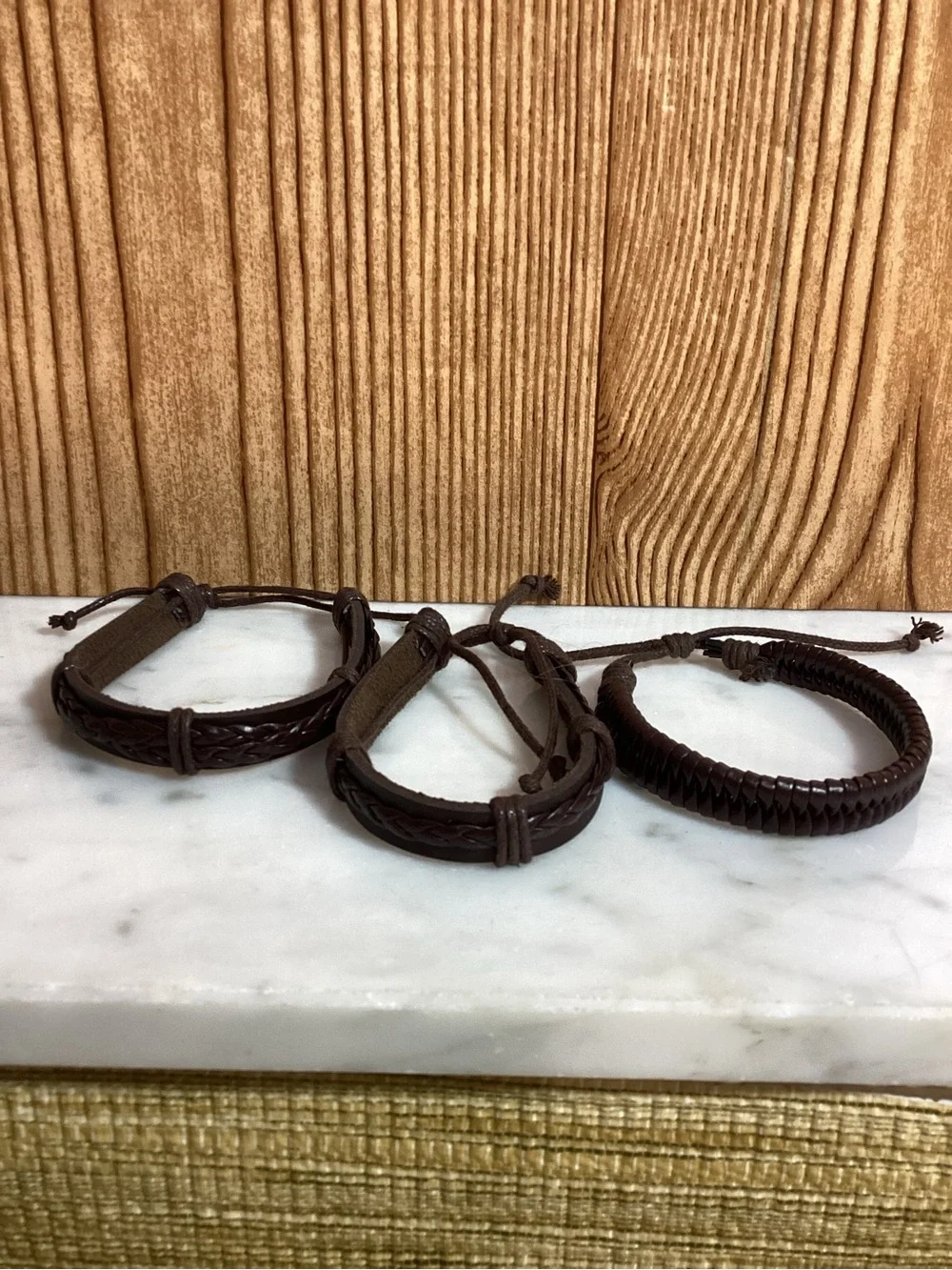 Men's Dark Brown Leather Braided Bracelet Set